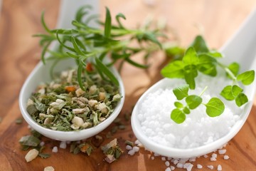 salt and herbs