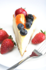 Cheesecake and fruits