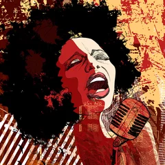 Foto auf Acrylglas Art Studio Jazz-Sängerin auf Grunge-Hintergrund