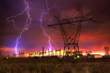 Power Distribution Station with Lightning Strike. - 21717426