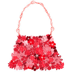 Female bag from red florets on a white background