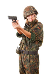 Military woman aiming