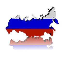 Fototapeta premium Russia map flag 3d render with reflection illustration