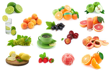 large page of fruits on white background