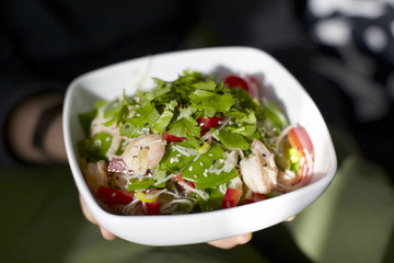 shrimp and snap pea salad with rice noodles
