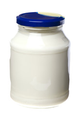 Glass pot with mayonnaise
