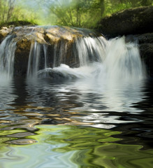 spring river with waterfall