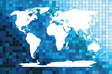 Fototapeta na wymiar White worldmap on blue mosaic