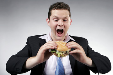 Businessman ready to eat his lunch