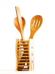 set of kitchen utensils made of bamboo