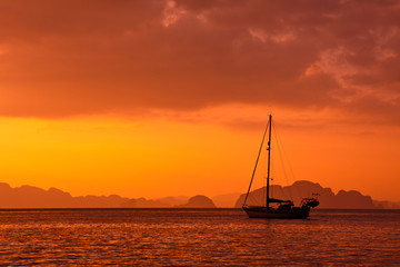 Anchored Yacht at Sunset in Thailand