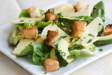 Rocket and avocado salad with parmesan and croutons