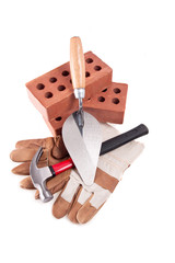 Hammer, Glove, Brick and trowel