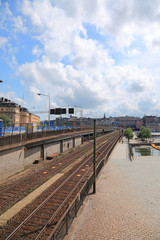 Fototapeta na wymiar Railroad in center of Stockholm city.