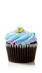 Blue Pastel chocolate cupcake on white