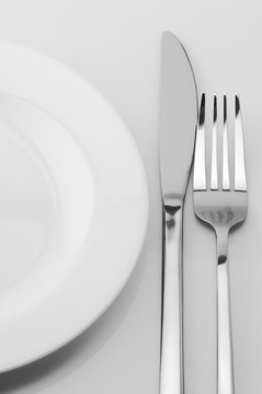 Fork, knife and plate