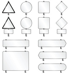 Blank white sign collection mounted on post with copy space