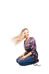 Fototapeta premium Woman sitting in studio