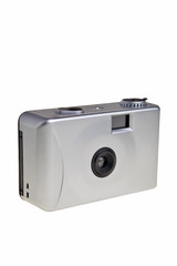 Disposable 35mm photo camera isolated over white background.