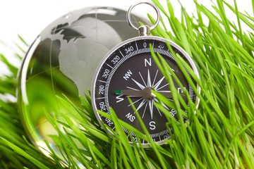 compass in green grass.