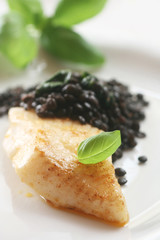Halibut Fillet with Braised Lentils