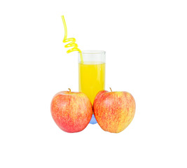 Two fresh apples and glass of juice