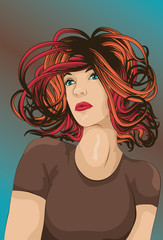 Woman's face with detailed colorful hair