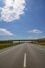 Bridge and road horizon front perspective view
