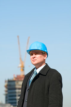 Engineer with blue hard hat