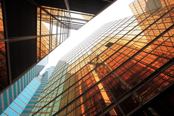 building exterior, glass with reflections