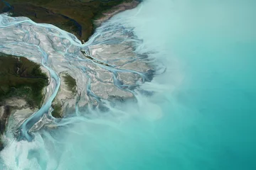 Papier Peint photo Turquoise Delta de la rivière du lac Tekapo