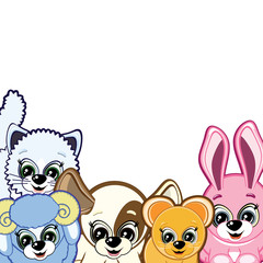 Border from cartoon little animals