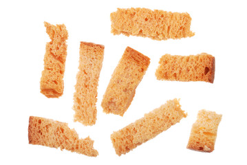 Group of small rye grain cracker on white
