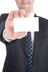 Man holding business card