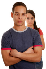 Fototapeta premium Unhappy young couple isolated on white