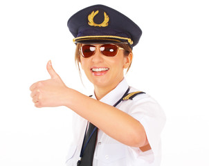 Airline pilot thumb up