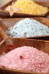 Bath salt in wooden bowls