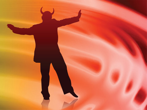 Devil on Abstract Liquid Wave Background