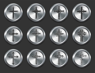 Religious Cross Icons on Metal Internet Buttons