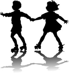 girl and boy on roller skate
