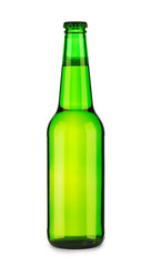 green bottle of beer with lens flare