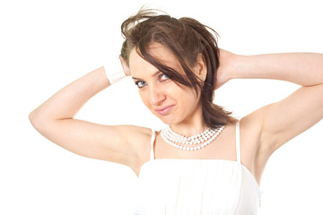 Naklejka premium Young girl in white dress