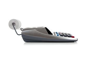 Gray adding machine on white