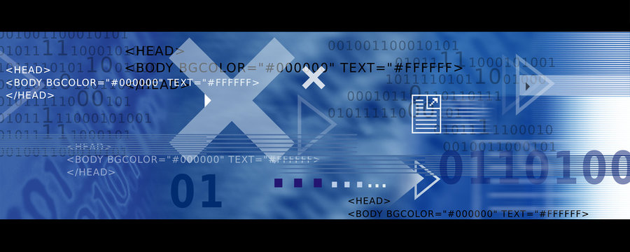 Banni&egrave;re Illustration Digitale Header - Concept Internet et Informatique en Bleu
