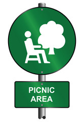Picnic area graphic and text sign mounted on post