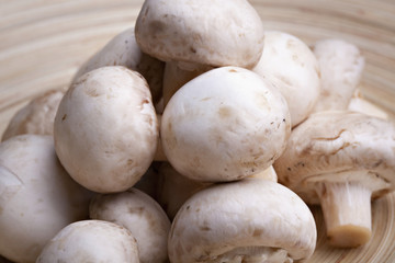 Edible white button or champignon mushrooms