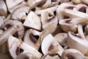 Edible white button or champignon mushrooms