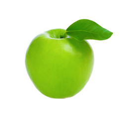 Fresh green apple with leaf