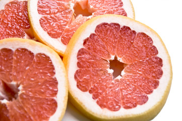 Cut slices of ripe, juicy fresh oranges. Isolation