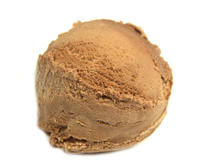 Chocolate ice cream scoop on white background